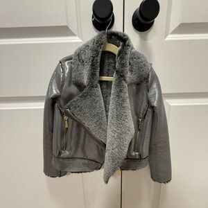 Imoga Metallic Silver Kids Jacket - faux leather and shearling